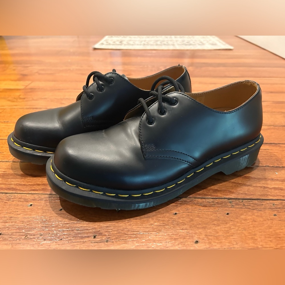 Dr. Martens Black Leather 3-Eye Oxford with Yellow Stitching